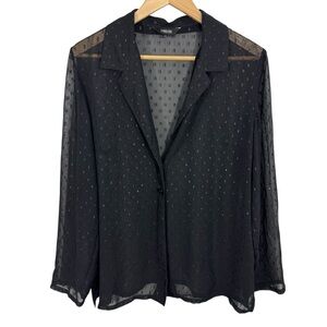 Lindor Sheer Shimmer Top Sz 14 Black Button Front Cocktail Blouse Shirt Sexy EUC